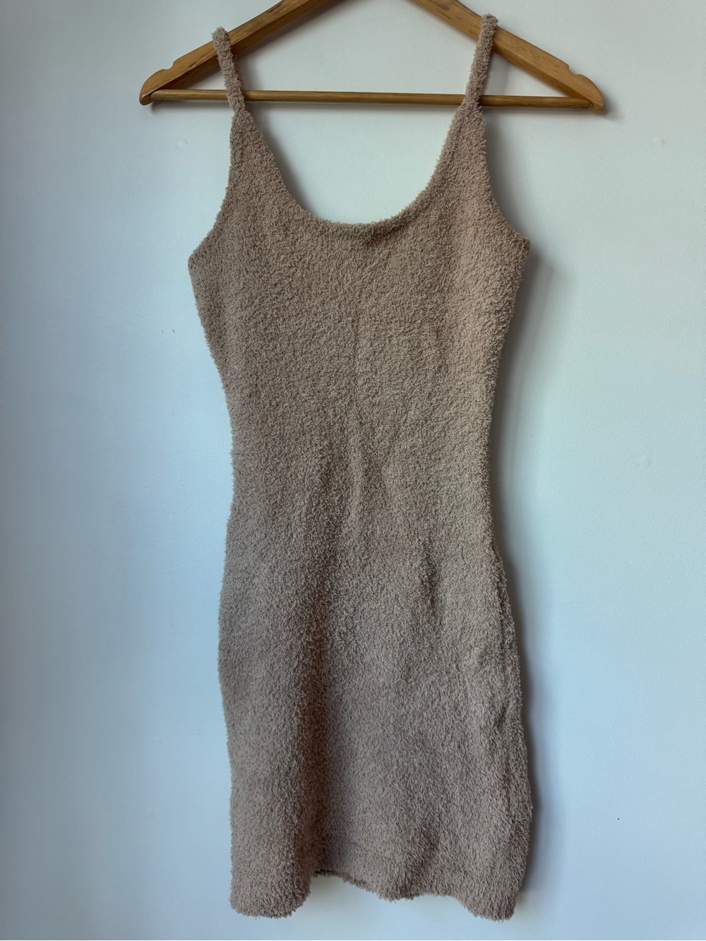 Forever 21 Beige Fuzzy Knit Bodycon Mini Dress Scoop Neck Small
